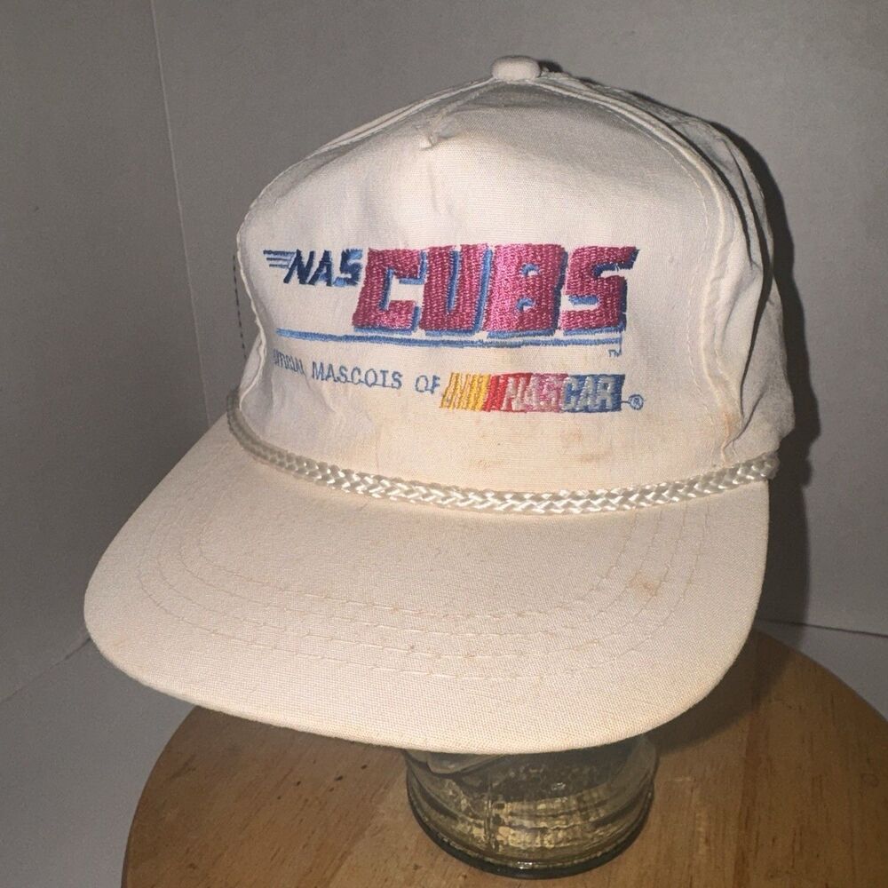 Vintage 1990s NASCAR NasCubs Mascots Rope Snapback Hat Yupoong White RARE